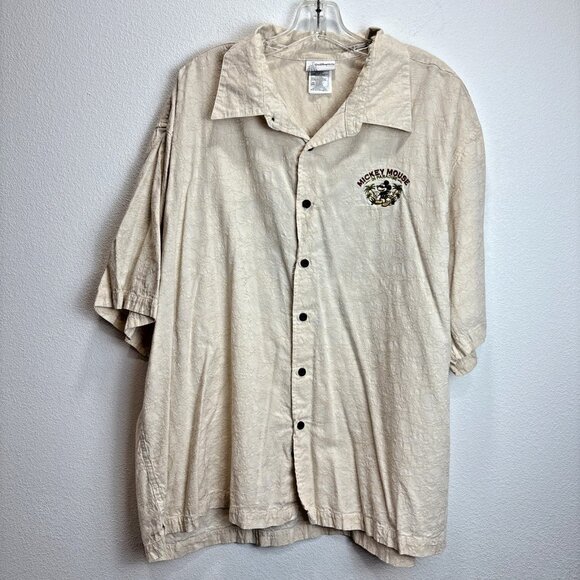Disney Parks Mickey Mouse In Paradise Shirt Mens XXXL Embroidered Button Up Tan - Picture 2 of 7